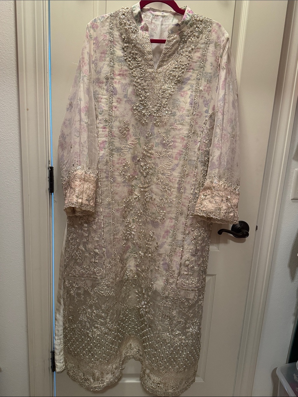 Embroidered embellished pearls&sequins Long Tunic& Sharara Pakistani dress set